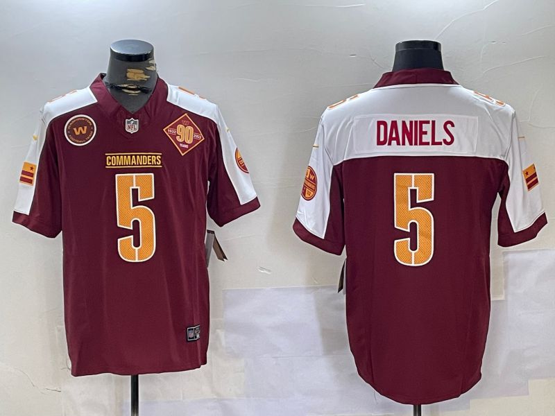 Men Washington Commanders 5 Daniels Red Thanksgiving three generations 2024 Nike Limited NFL Jersey style 1